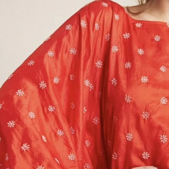 NWT Anthropologie Rehane Giulia Silk Blouse Red Embroidered - Small - Picture 3 of 8